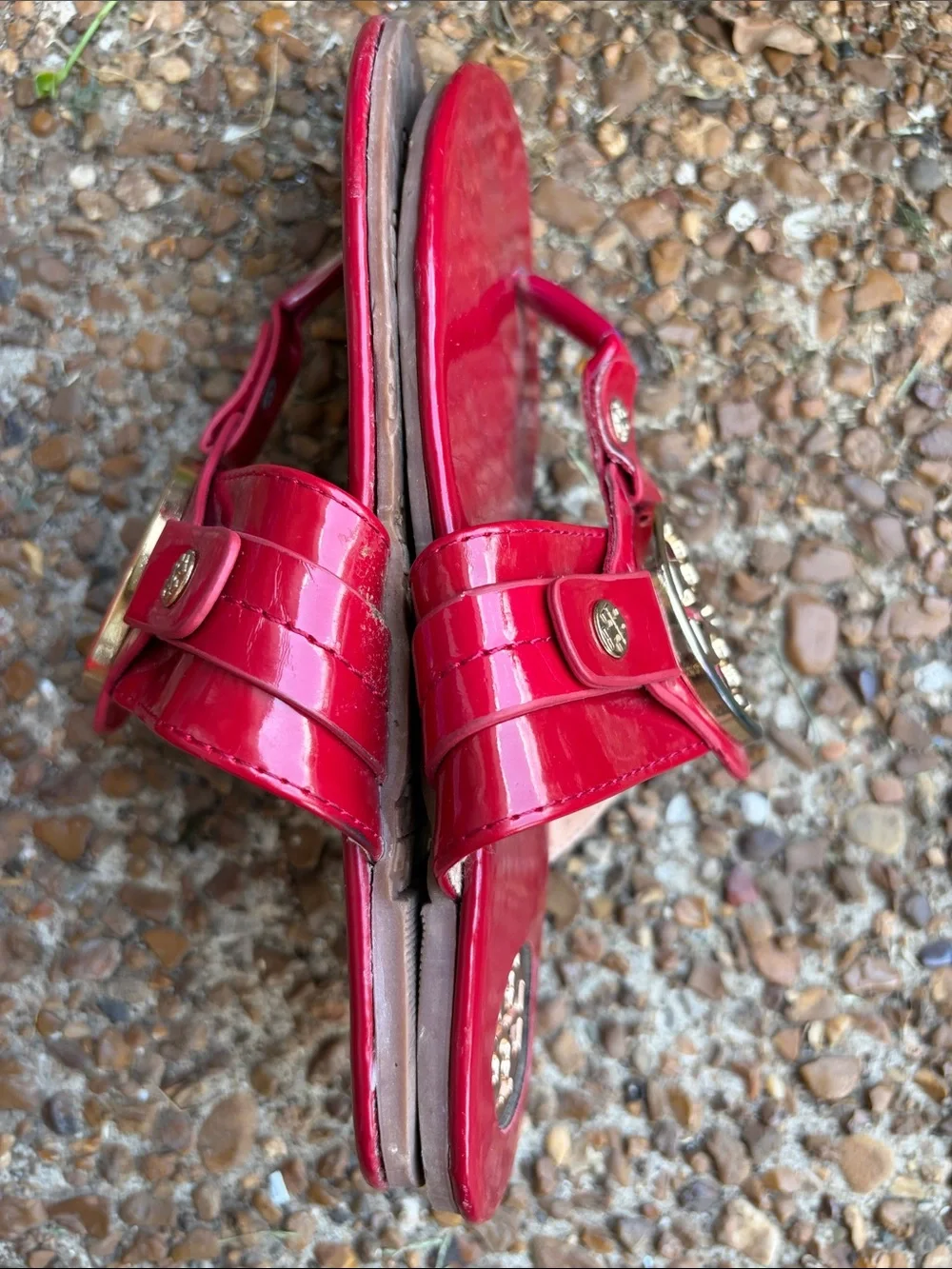 Tory Burch Bright Red Logo Thong Sandals